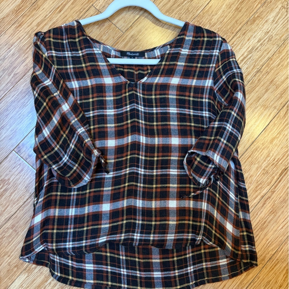 Madewell Plaid V-Neck Blouse - Picture 2 of 3